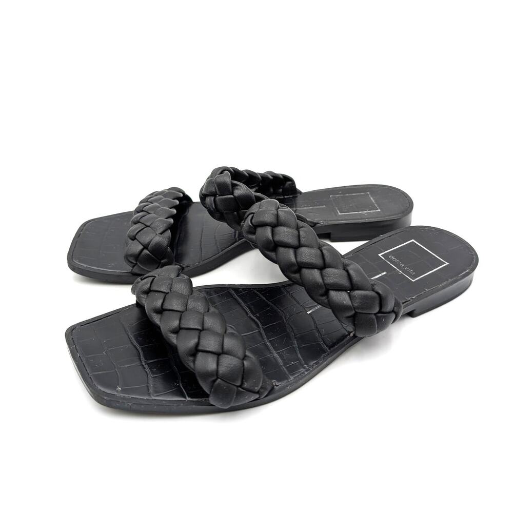 Dolce Vita Double Braided Strap Flat Sandals Women's Black Size US7.5 EU38